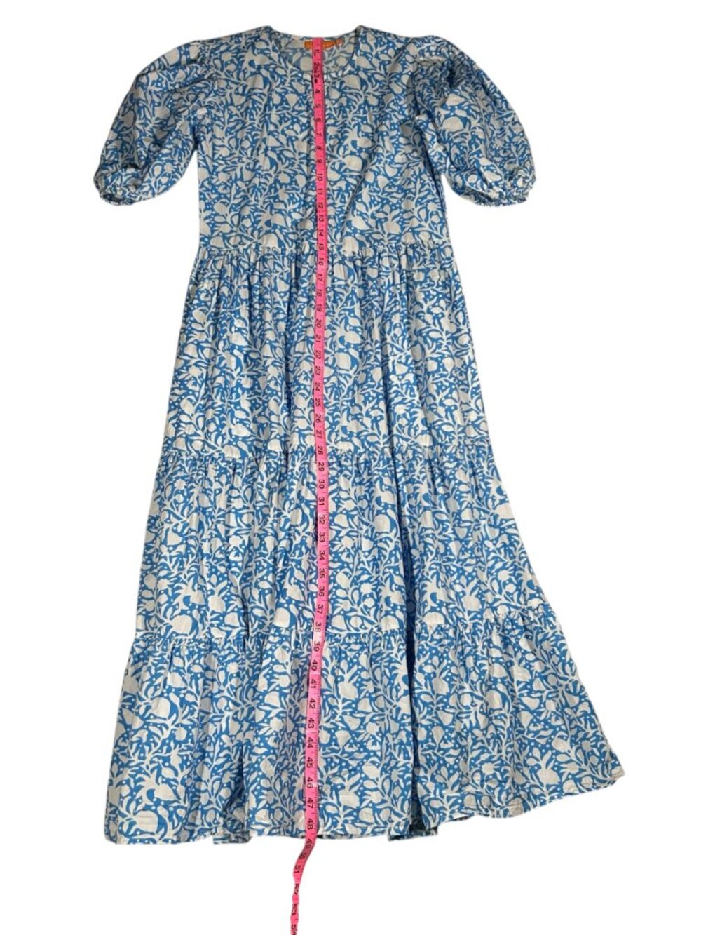 Oliphant Blue Block Print Tiered Maxi XS - Picture 4 of 7